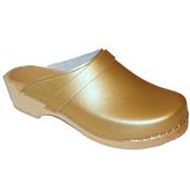 metallized leather clogs, Gold pearl
