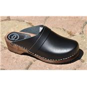 standard leather black clogs with brown sole