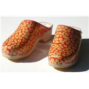 red Clogs with small yellow flowers 