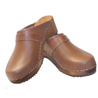 Sabots cuir marron moucheté semelle foncée 
