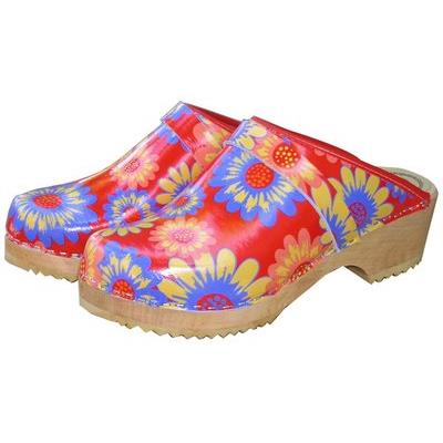 Clogs red with big flowers 