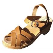 Sabots ouverts cuir camel talon bas