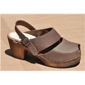 Sabots ouverts, chocolat, talon 7cm