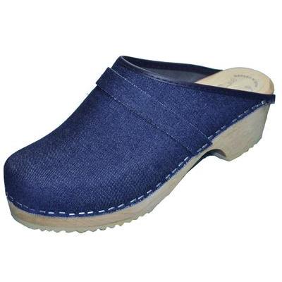 Sabot-cuir recouvert de tissu jean