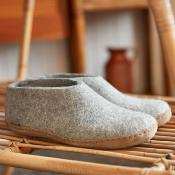 Chaussons ALAIN gris clair semelle cuir