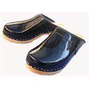 varnished black leather clogs