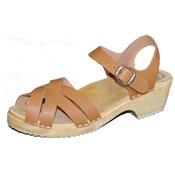 Sabots ouverts cuir camel talon bas