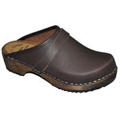 Clogs, dark brown nubuck leather 