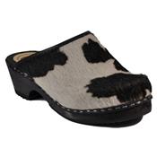 black cow leather clogs