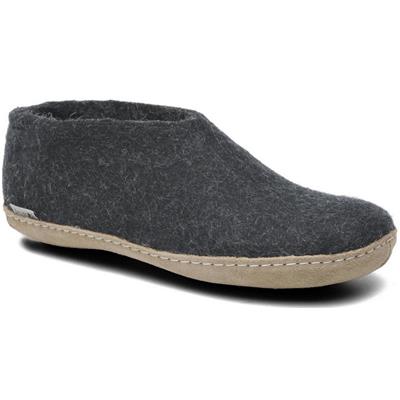 Chaussons en laine gris foncé semelle cuir A02