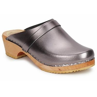 Tin metalized leather clogs