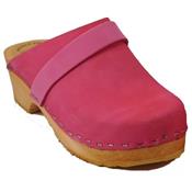 sabot en cuir nubuck couleur fuchsia