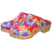 Clogs red with big flowers 