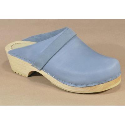 sabot en cuir nubuck couleur jean pastel