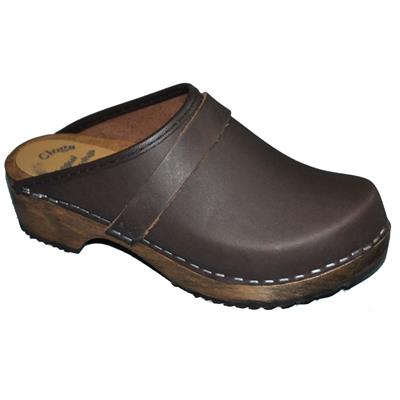 Clogs, dark brown nubuck leather 