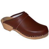 Sabot cuir marron semelle bois clair