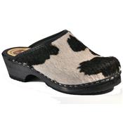 black cow leather clogs