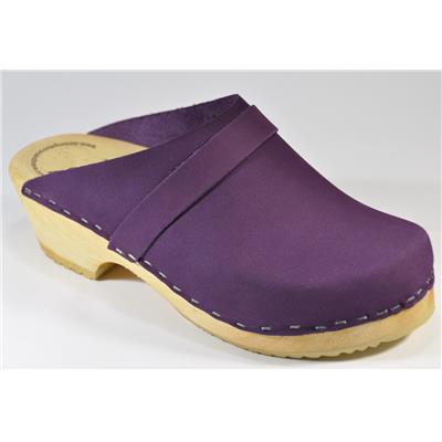 violet nubuck clogs