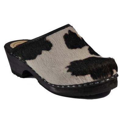 black cow leather clogs