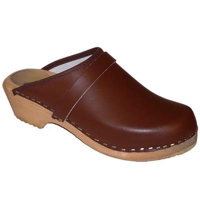 Sabot cuir marron semelle bois clair