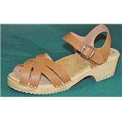 Sabots ouverts cuir camel talon bas
