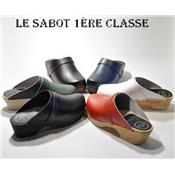 Sabots cuir noir, semelle brune