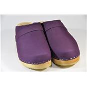 violet nubuck clogs